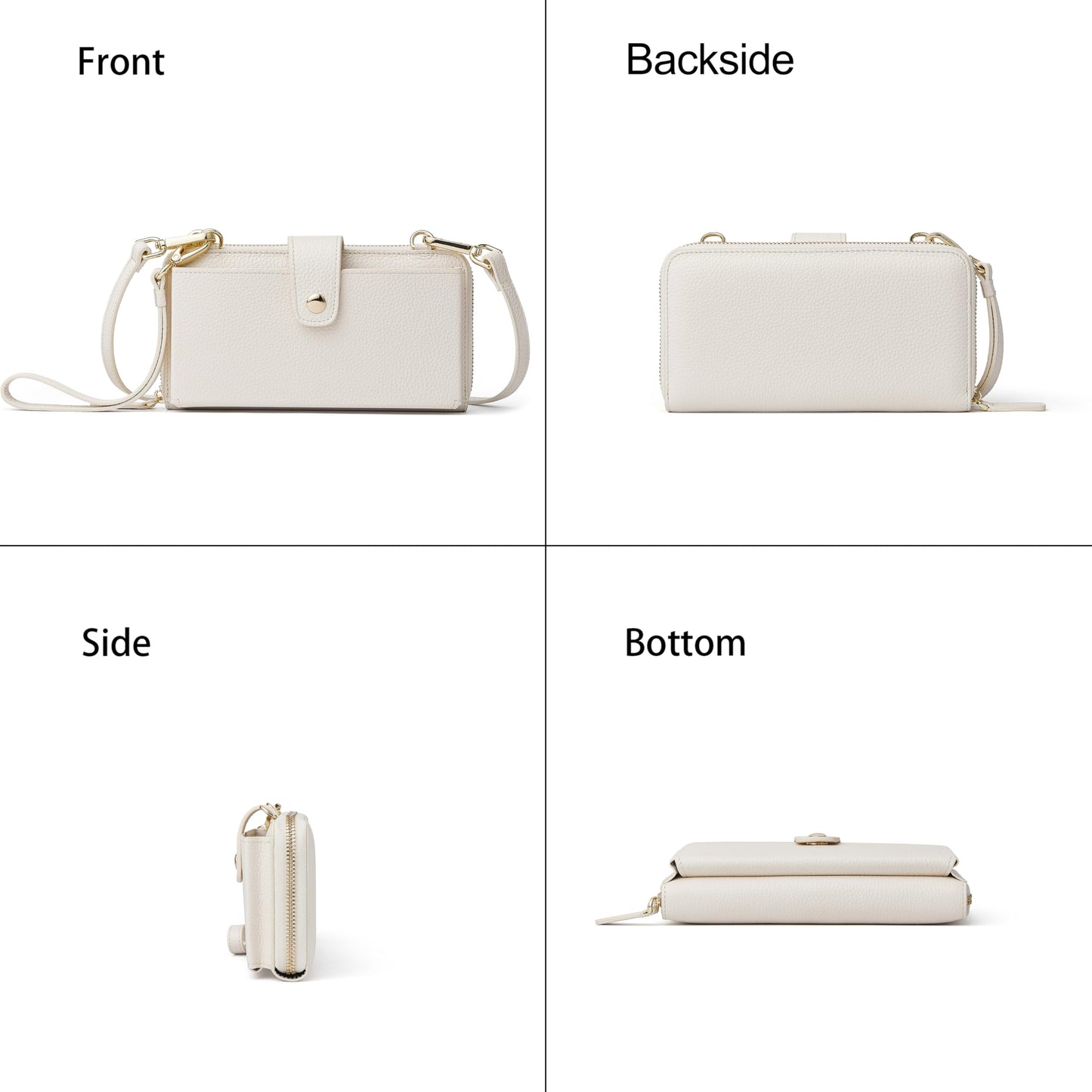 DORIS&JACKY Small Crossbody Cellphone Bags for Women, Mini Leather Wristlet Wallet Clutch Purse With Two Detachable Straps (2-White)