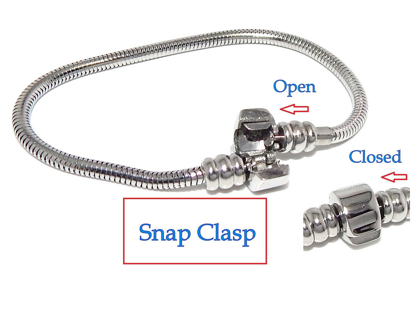 ICYROSE Stainless Steel Starter Charm Bracelet Barrel Snap Clasp UNSCREW END TO ADD CHARMS (9 inches)
