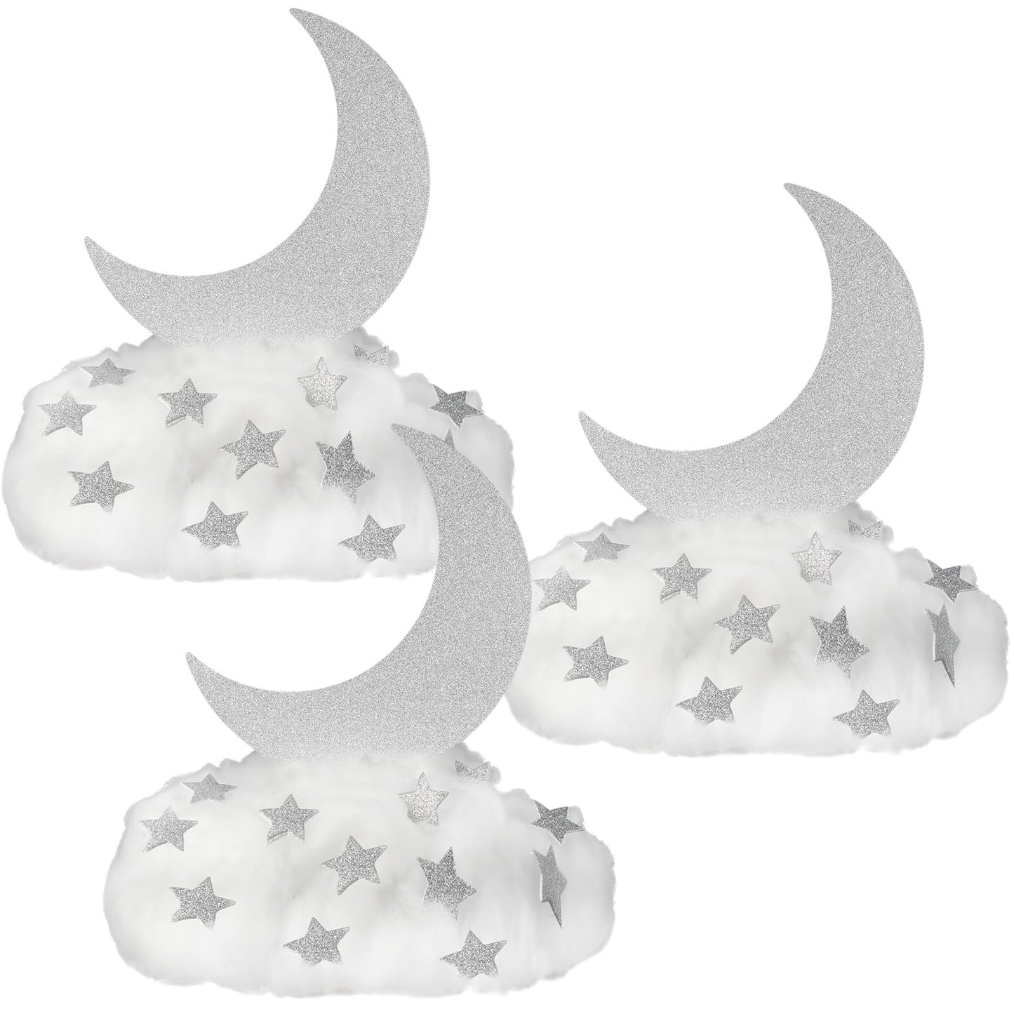 Soulchen 39 Pcs Little Star Table Centerpieces Baby Shower Centerpiece Gender Reveal Decorations 3D Star Moon Cloud Party Room Decor Fake Clouds Prop for Birthday Wedding Christmas Halloween (Silver)