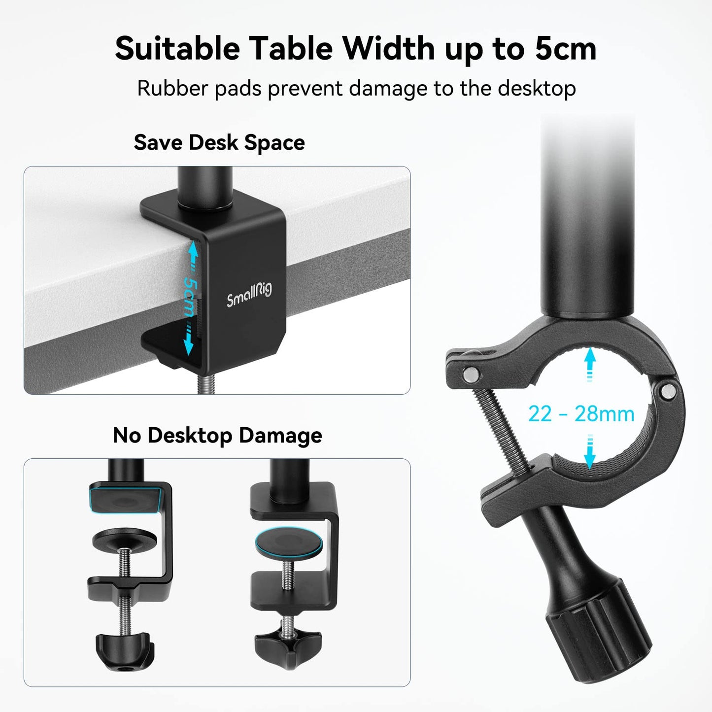 SMALLRIG Camera Desk Mount Table Stand with Magic Arm and 1/4" Ball Head, 13"-35.4" Adjustable Light Stand, Tabletop C Clamp for DSLR Camera, Ring Light, Live Streaming, Photo Video Shooting - 3992