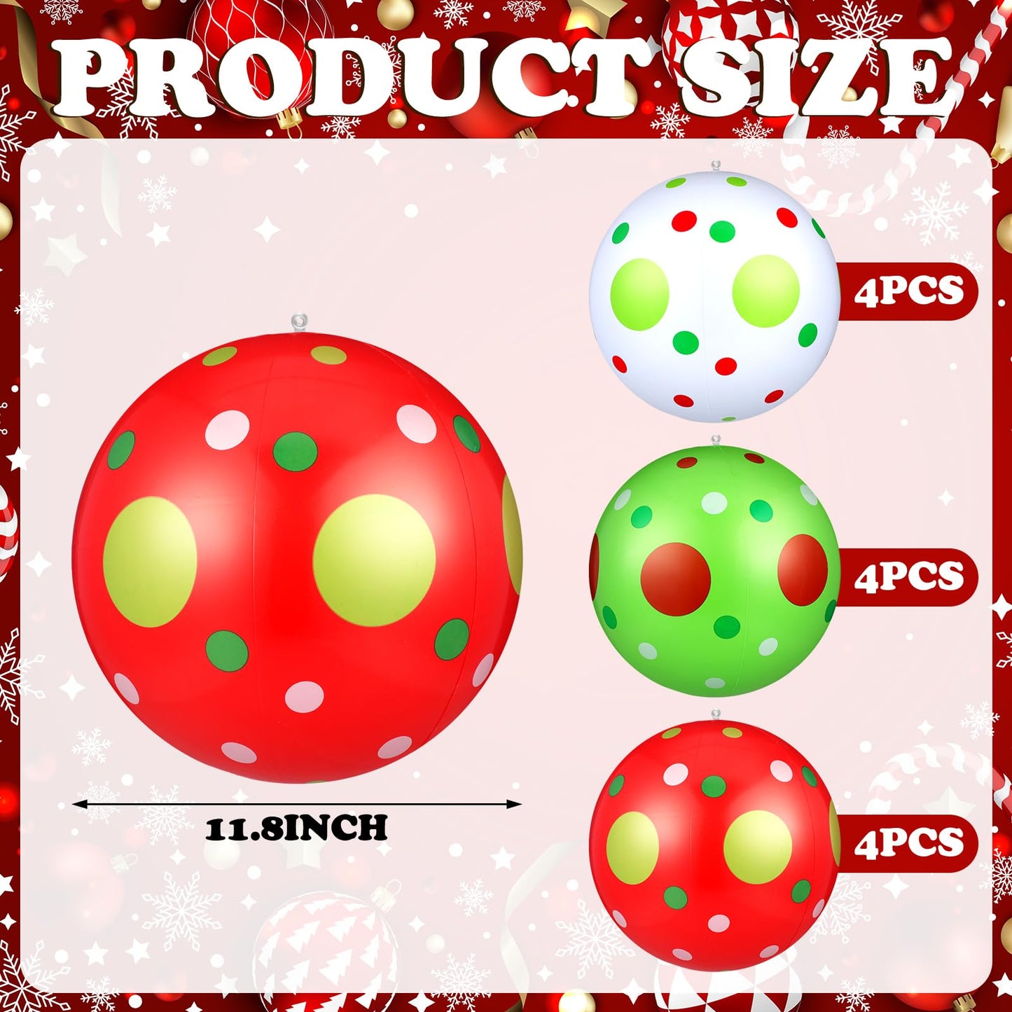 Jetec 12 Pcs Christmas Inflatable Balls 12 Inch Light Up Giant Inflatable Christmas Decorations Lime Green PVC Blow Up Xmas Large Hanging Ball Ornaments for Tree Porch Lawn Yard Holiday Outdoor Decor