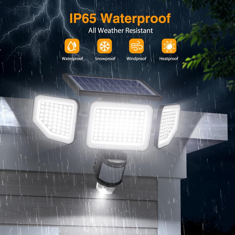 Onforu Solar Lights Outdoor, 3 Heads Security Lights with Remote Control & Night Light, IP65 Waterproof Motion Sensor Lights, 3 Modes, Flood Lights for Wall, Porch, Yard, Outside, 2 Pack