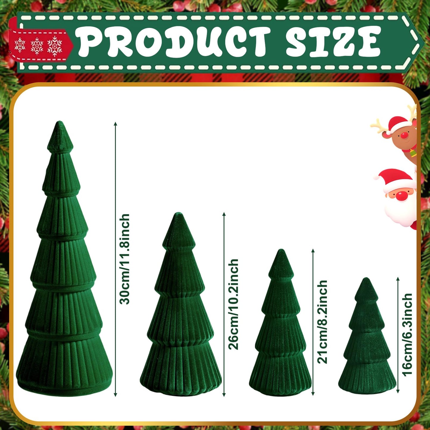 5 Pieces Christmas Velvet Trees Set Modern Christmas Decor 4 Szies Christmas Velvet Cone Trees Table Decoration Winter Decoration for Entryway Mantle Farmhouse(Green)
