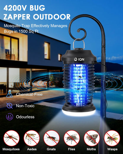 Outdoor Insect Killer, Mosquito Killer, Electric Fly Killer, Insect Killer, Mosquito Killer, Fly Trap, Indoor and Outdoor Flying Insect Killer 4200V, ABS Plastic Shell (Black)