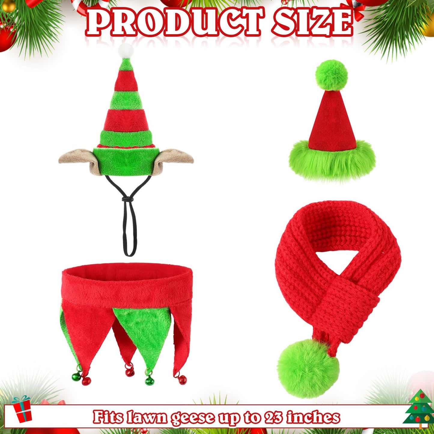Dansydaisy 2 Set Christmas Porch Goose Outfits Santa Goose Clothes Xmas Hat Scarf for Cement Duck 23"/ 17'' Lawn Garden Christmas Party Patio Yard Outdoor (Playful)