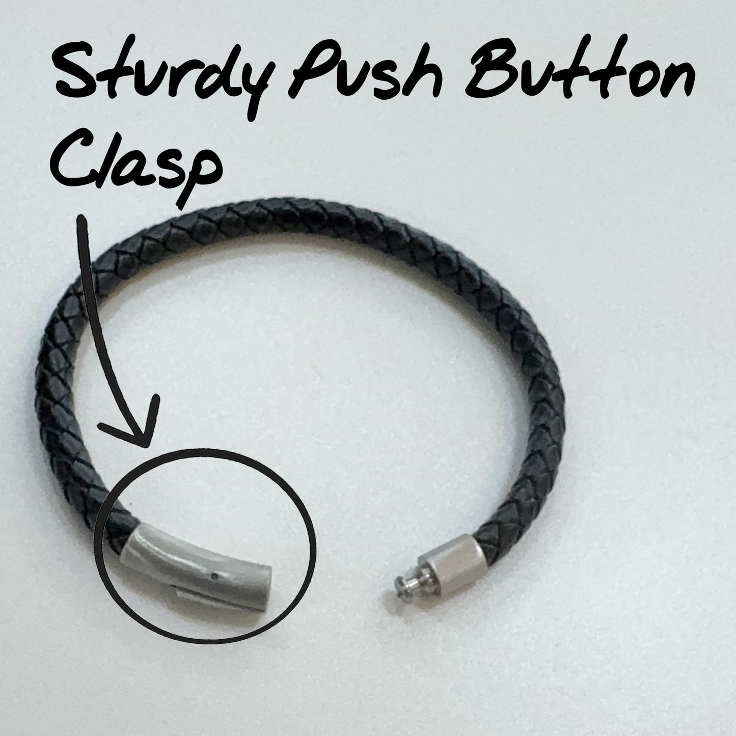 Leporem Black Braided Leather Bracelet Premium 18K Plated Surgical Steel Push Lock Clasp Hypoallergenic Urban Jewelry Gift Black Medium 7.5 Inch (Black, 7.5")