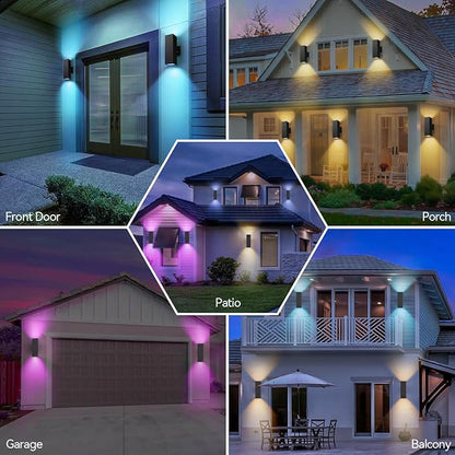 Outdoor Wall Lights, RGBCW Smart Porch Lights Modern Dusk to Dawn Outdoor Light Fixture Color Changing Light with Remote Control, Waterproof Sconce Compatible with Alexa Google Assistant
