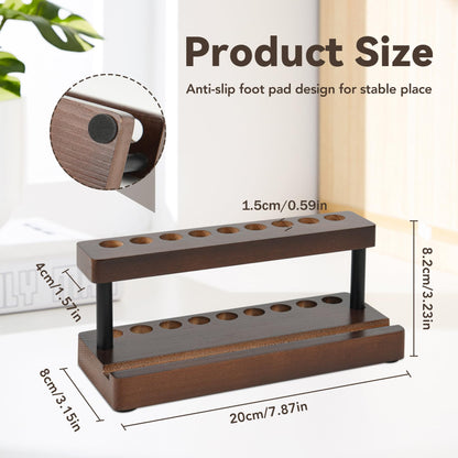 Wooden Pen Holder for Desk, Wood Pencil Holder Fountain Pens Display Stand with 9 Slots and Phone Holder, Stylish Office Desk Decor, Pen Organizer for Office, Home