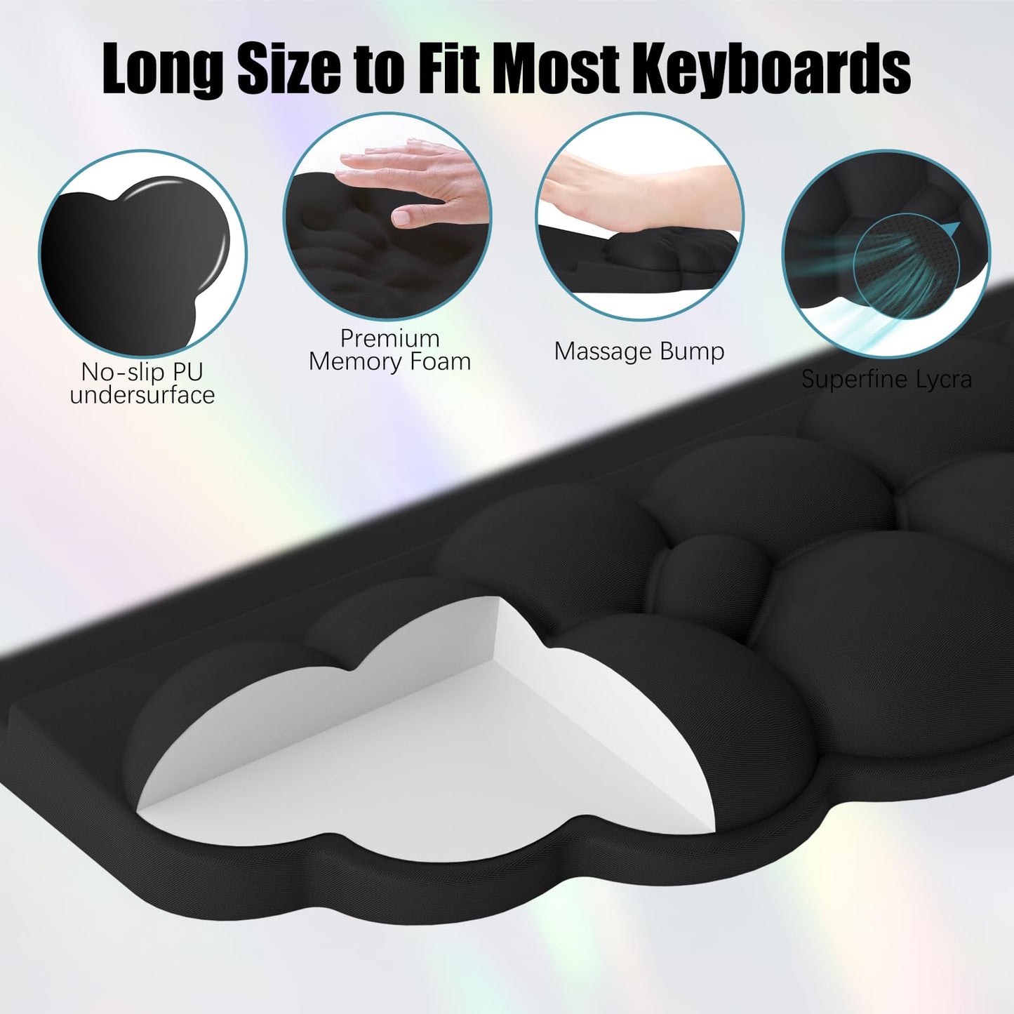 Ergonomic Wrist Rest for Keyboard and Mouse, Soft Memory Foam Cloud Keyboard Stand Pad with Wrist Rest Set with Non-Slip Silicone Base, Easy Typing, Pain Relief, Comfort for Office, Work, Gaming Black