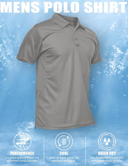 MAGCOMSEN Work Shirts for Men Golf Shirts Fishing Shirts Casual Shirts Quick Dry Shirts Golf Polo Shirts Light Grey S