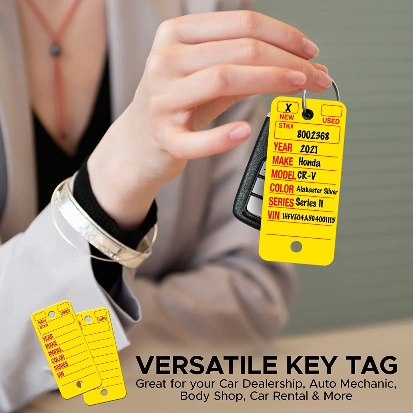 Poly Tag Key Tags with Ring (Yellow) – 250 Key Tag Count. Includes 250 Rings and 2 Fine Point Pens. Car Key Tags Plastic || Automotive Key Tags || Dealer Tags