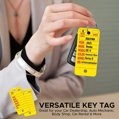Poly Tag Key Tags with Ring (Yellow) – 250 Key Tag Count. Includes 250 Rings and 2 Fine Point Pens. Car Key Tags Plastic || Automotive Key Tags || Dealer Tags