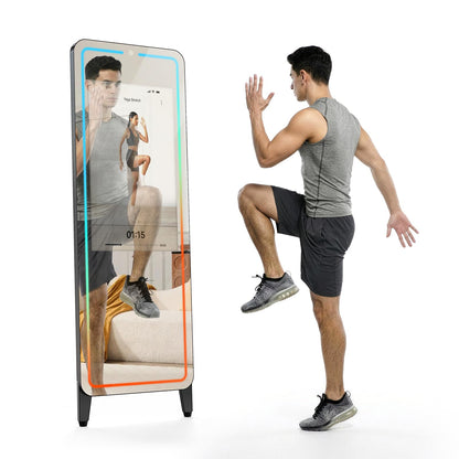 Smart Gym Mirror for Home Workouts, 32" HD Touchscreen with Android OS, 63" Full-Length Mirror, No Subscription Required, Fitness App Support, Voice Control & Music Sync LED Light Strip