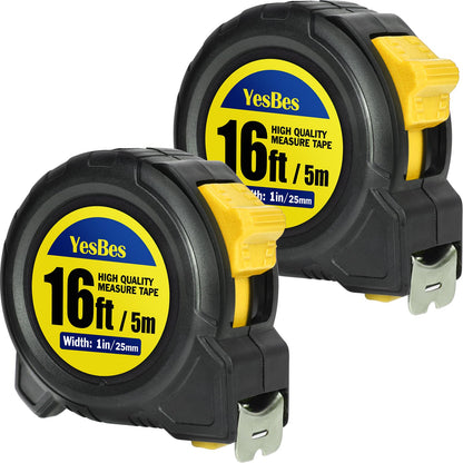 Tape Measure 16 ft, 2 Pack Easy Read Measurement Tape, Self-Locking Measuring Tape Retractable 1-Inch Wide x 16 ft