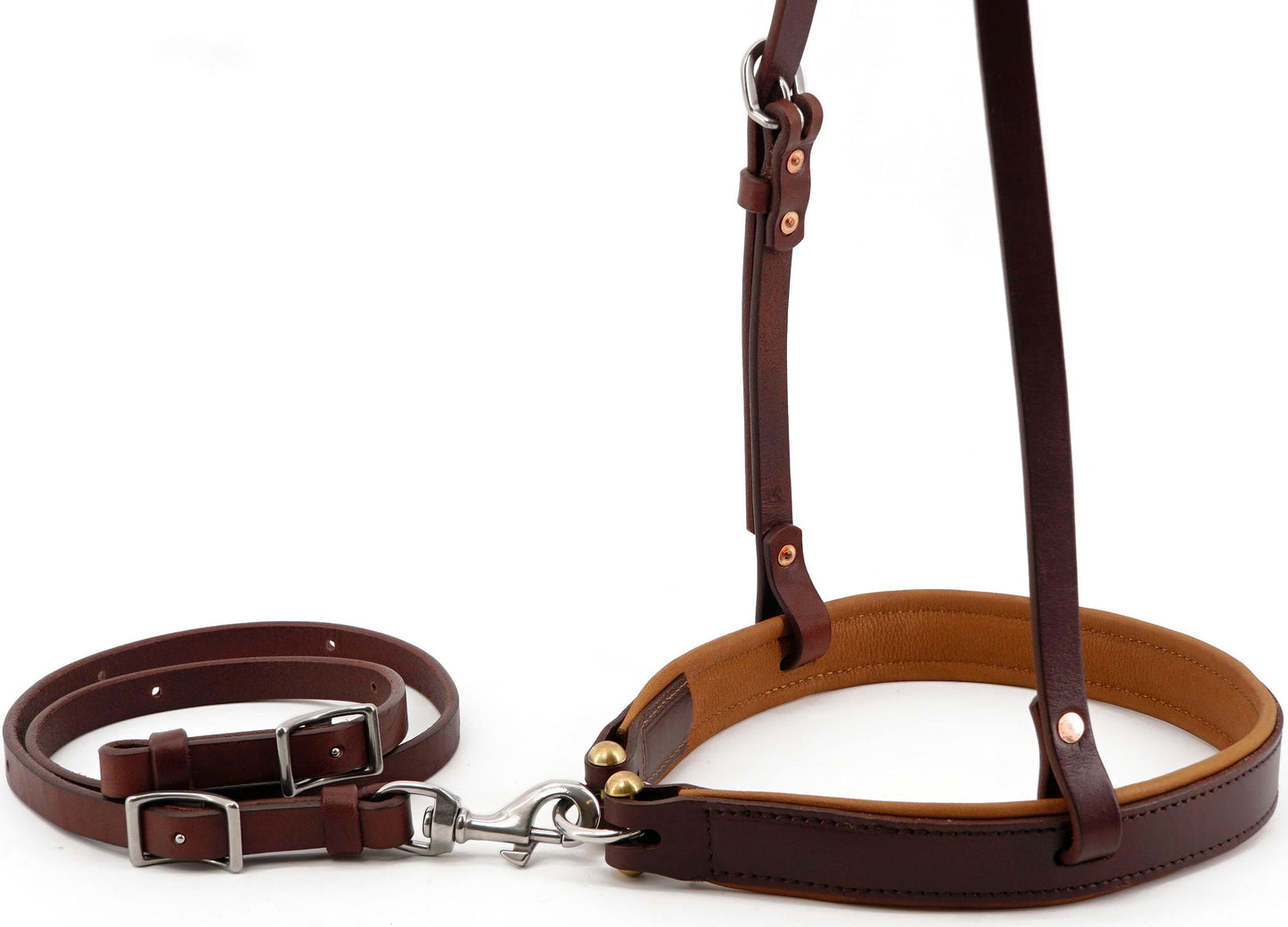 Jeereal Horse Noseband Soft Padded Round Nose Caveson with Leather Tie Down Strap, Efficient Training Aid | Premium Heavy Oiled Leather | Reinforced Stitching (Brown)