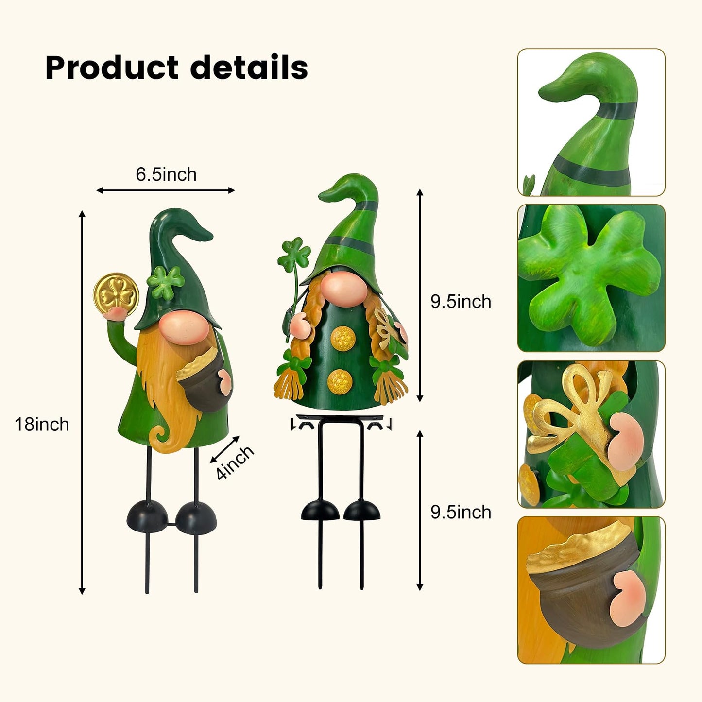 HONGLAND 18 Inch Spring Gnomes Outdoor Decor, 2Pcs Metal Gnomes Garden Stakes, Gnome Gifts for Women Outside Decorations for Yard Home Garden Lawn Patio