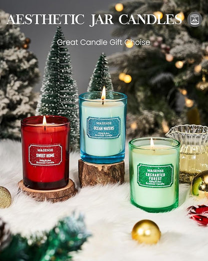 M&SENSE Sandalwood Jasmine Scented Candles, Classic Size 8.8 oz Glitter Jar, Holiday Natural Candles Gifts for Women, 50 Hours Long Burning for Winter Home Decor