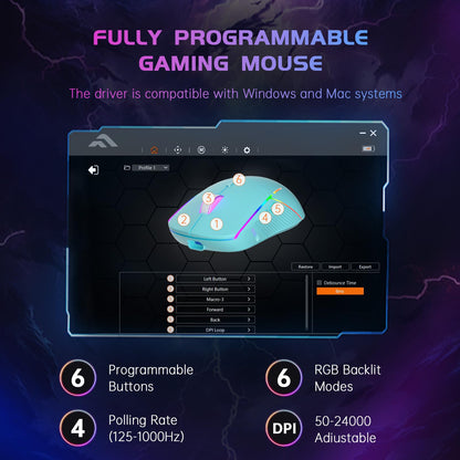 FFJ Wireless Gaming Mouse, 24000 DPI, Tri-Mode 2.4G/USB-C/Bluetooth 5.3 Gaming Mouse Wireless, RGB Programmable Mouse Gamer, 75Hrs Battery Life, Rechargeable Gaming Mice for PC, Mac, PS5, Xbox - Black