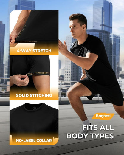 Men's Workout Shirts - 2 Pack Black Quick Dry Moisture-Wicking T-Shirts for Gym & Running