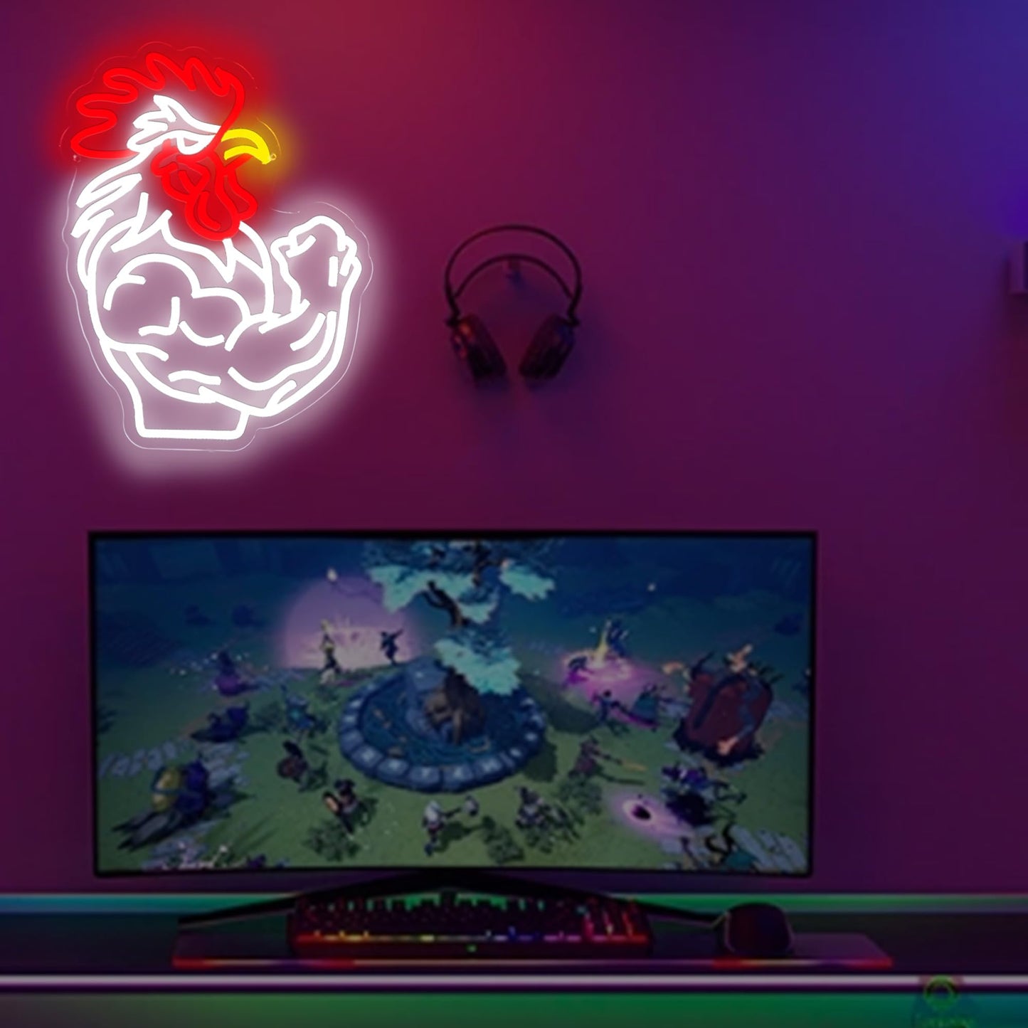 Muscular Rooster Gym Neon Sign for Home Gym Decor, Bodybuilding Funny Chicken Led Neon Light for Workout Trainer Room, Farmhouse,Bold Gifts for Game Rooms, and Man Caves