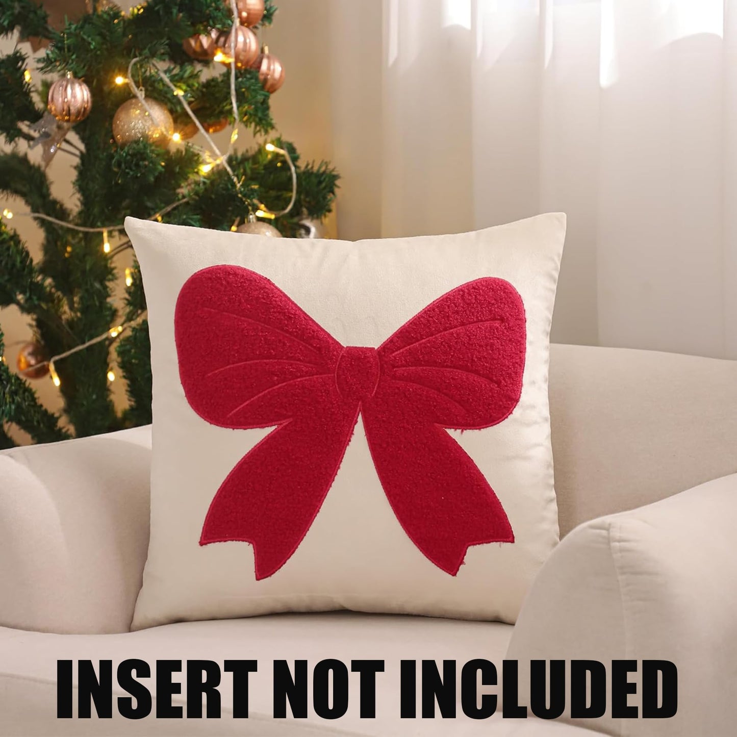 Tosleo Red Bow Pillow Covers 18 x 18 inch Set of 2 Velvet Embroidery Throw Pillow Cover Merry Xmas Party Decor Pillowcase Winter Holiday Cushion Case
