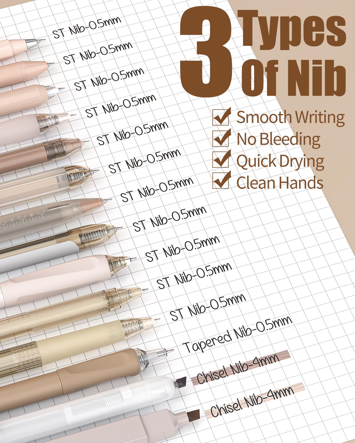 Four Candies Writing Ink Pens with Black & Brown Ink and 2Pack Highlighter, Retractable 0.5mm Smooth Fine Point Pens,Brown Pens for School, Office Girly Stationery Aesthetic Desk Accessories Set of 14