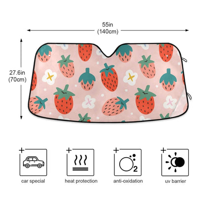 Qilmy Front Windshield Sun Shade Cute Hand Drawn Summer Berries Strawberries Folding Sun Shield Shade, Blocks UV Ray to Keep Your Vehicle CoolSun Visor Protector for Fits Car Truck SUV 55"x27.6"