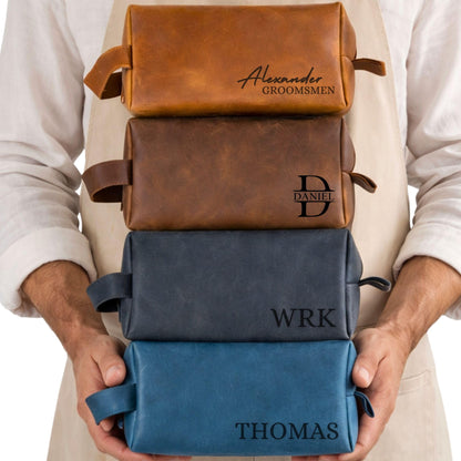 Personalized Leather Toiletry Bag for Men - Handmade Custom Travel Size Dopp Kit, Gift for Graduation, Husband, Boyfriend, Birthday, Wedding, Anniversary, Groomsmen, Grandpa, Him, Father’s Day Gifts