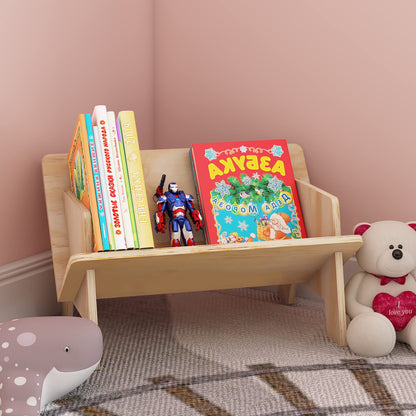 Wooden Tabletop Bookshelf Titled Desktop Bookshelf Cookbook Shelf,Small Bookcases for Magazine Books CDs,Book Rack Desk Book Organizer in Living Room/Office/Bedroom (Burlywood)