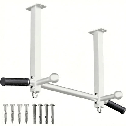 Ceiling Mount Pull Up Bar for Garage/Basement/Rafter - Heavy Duty 600LBS Adjustable Height Multi-Grip Chin Up Bar,Ceiling Joist/Beam (White)