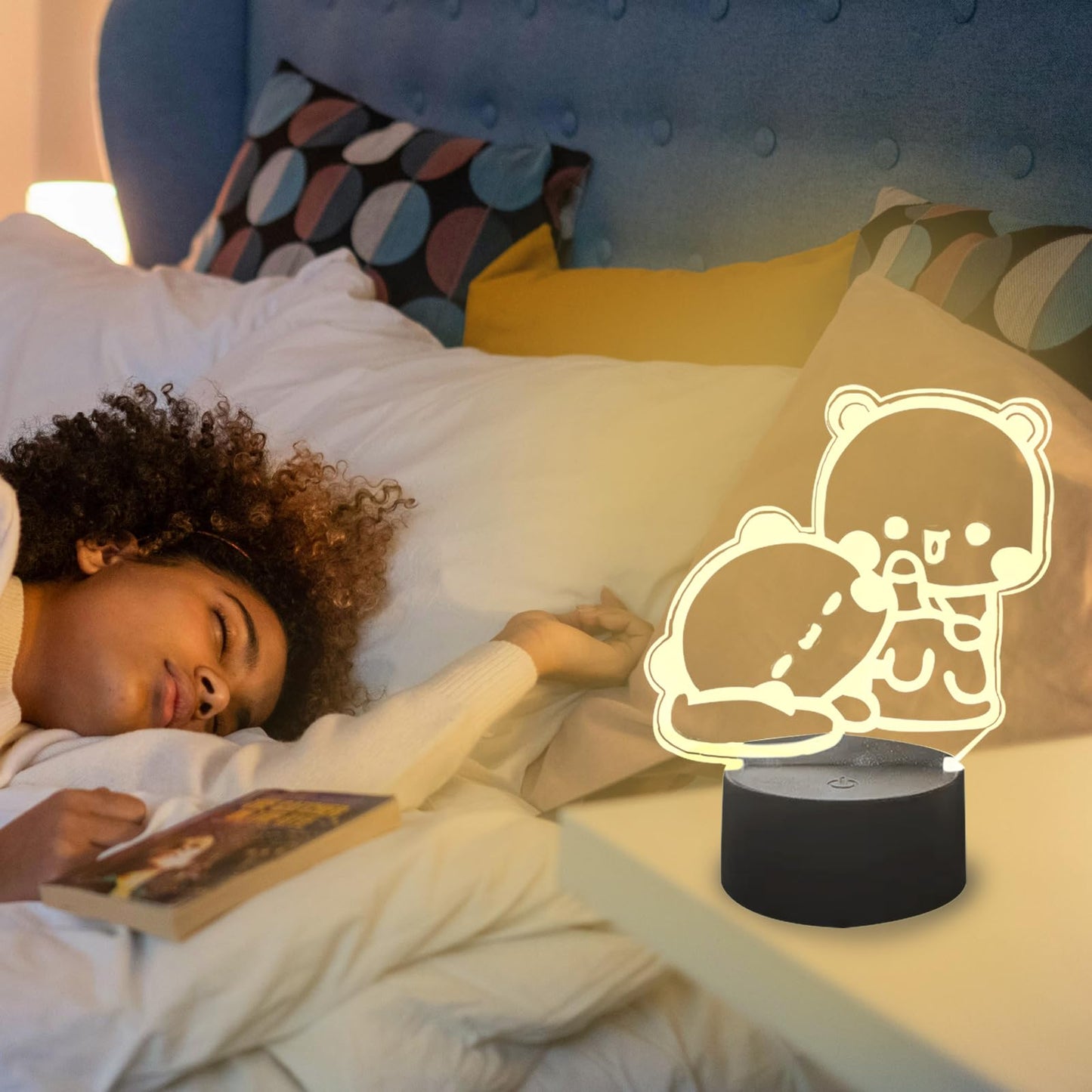 orakoliya 3D Night Light Bubuuu and Duduuu Gifts, Bear Shaped Table Lamp with Remote Control Gifts for Girls Birthday Christmas Valentine