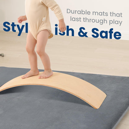 Huloo Sleep Baby Play Mat for Floor,1.3" Thick Elasti-Foam 74"×50" Playpen Mat, Non-Toxic Certified Water-Repellent Coral Velvet, Non-Slip Safe Crawling Mat for Tummy Time, Toddler & Infant (Dark Grey)