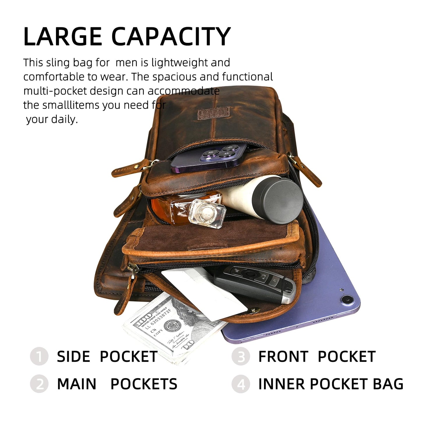 Handadsume Water Resistant Canvas + Leather Motorcycle Travel Fanny Waist Pack Drop Thigh Leg Bag Pouch For Men Women FB913-5 (100% Genuine Leather-X3112 Brown)