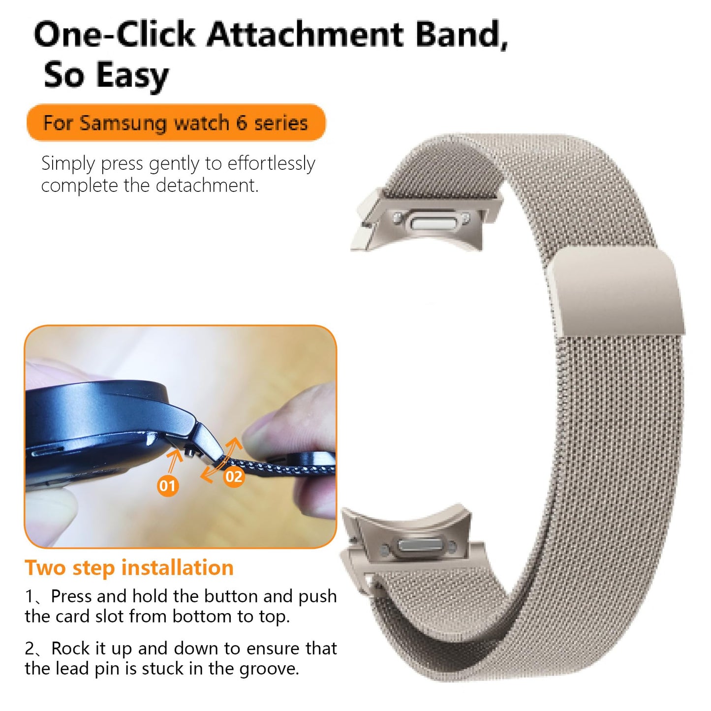 Magnetic Metal Band for Samsung Galaxy Watch 7 6 5 4 FE 40mm 44mm/Galaxy 6 Classic 43mm 47mm/4 Classic 42mm 46mm/5 Pro 45mm,One Click Attachment,No Gap Stainless Steel Milanese Loop Strap Women Men
