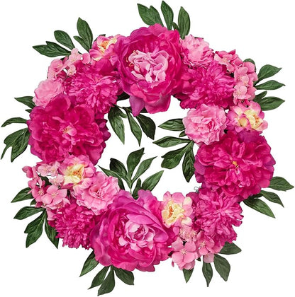 Wreaths for Front Door, WELL KNOWN Flowering Fall Wreath for Front Door, Silk Peony Wreath as Front Door Decor, Hot Pink Wall Hanging Home Party Wedding Shop Hotel Office Decor Gift