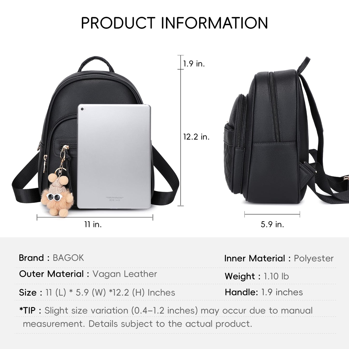BAGOK Mini Leather Backpack Purse for Women, Small Backpack Purse with Cartoon Charm, Cute Fashion Bag for Girls
