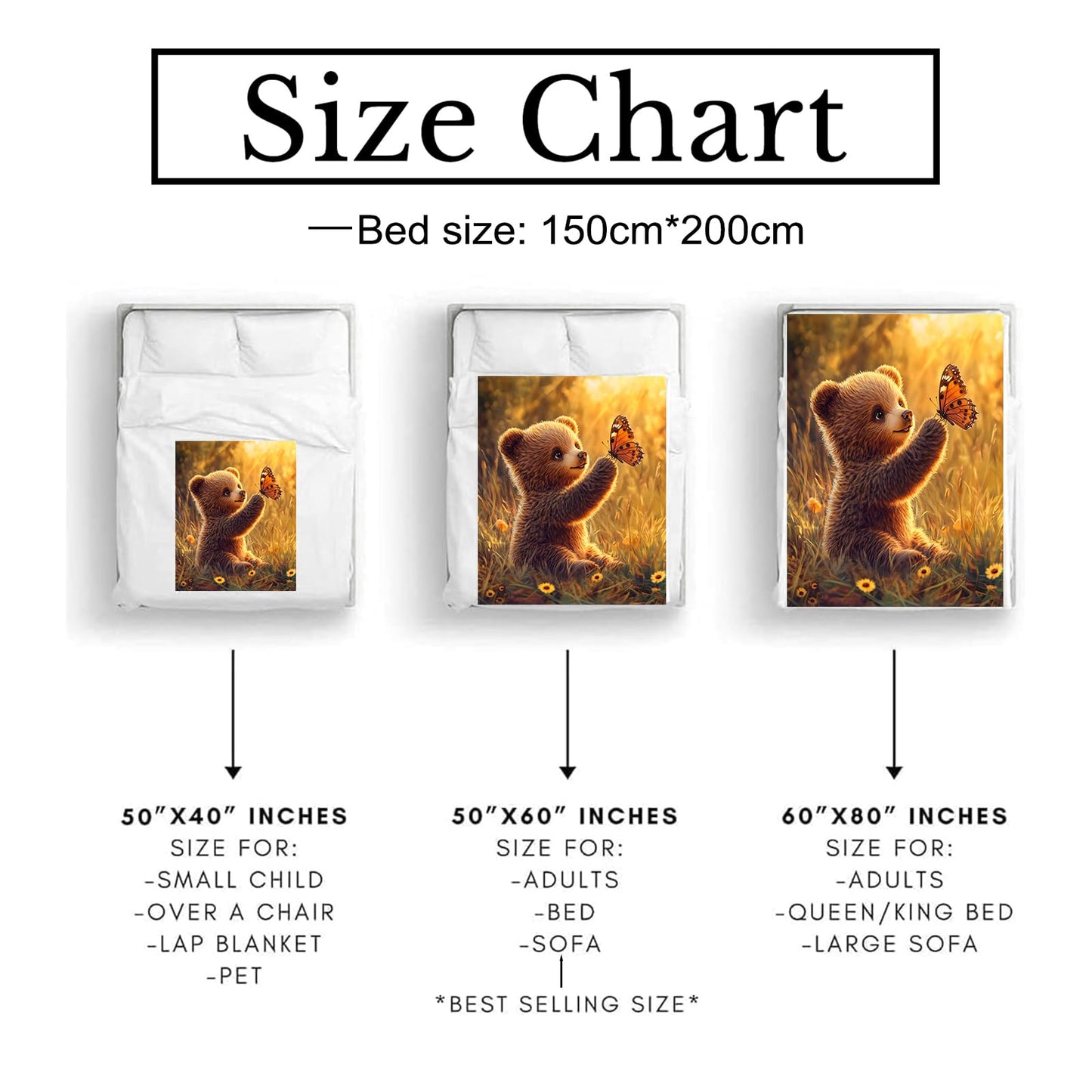 Bidesk Cute Bear Blanket Soft Flannel Throw Blanket, Cozy & Warm Yet Lightweight Blankets for Travel, Couch, Bed, for Men Women Adults, Fuzzy Outdoor Comfort Wrap 60"×50"