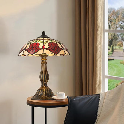 Tiffany Style Table Lamp, Vintage Style Desk Lamp with Stained Glass Shade, Mid Century Modern Bedside Nightstand Decorative Lamps Unique Accent Light for Bedroom Living Room ect
