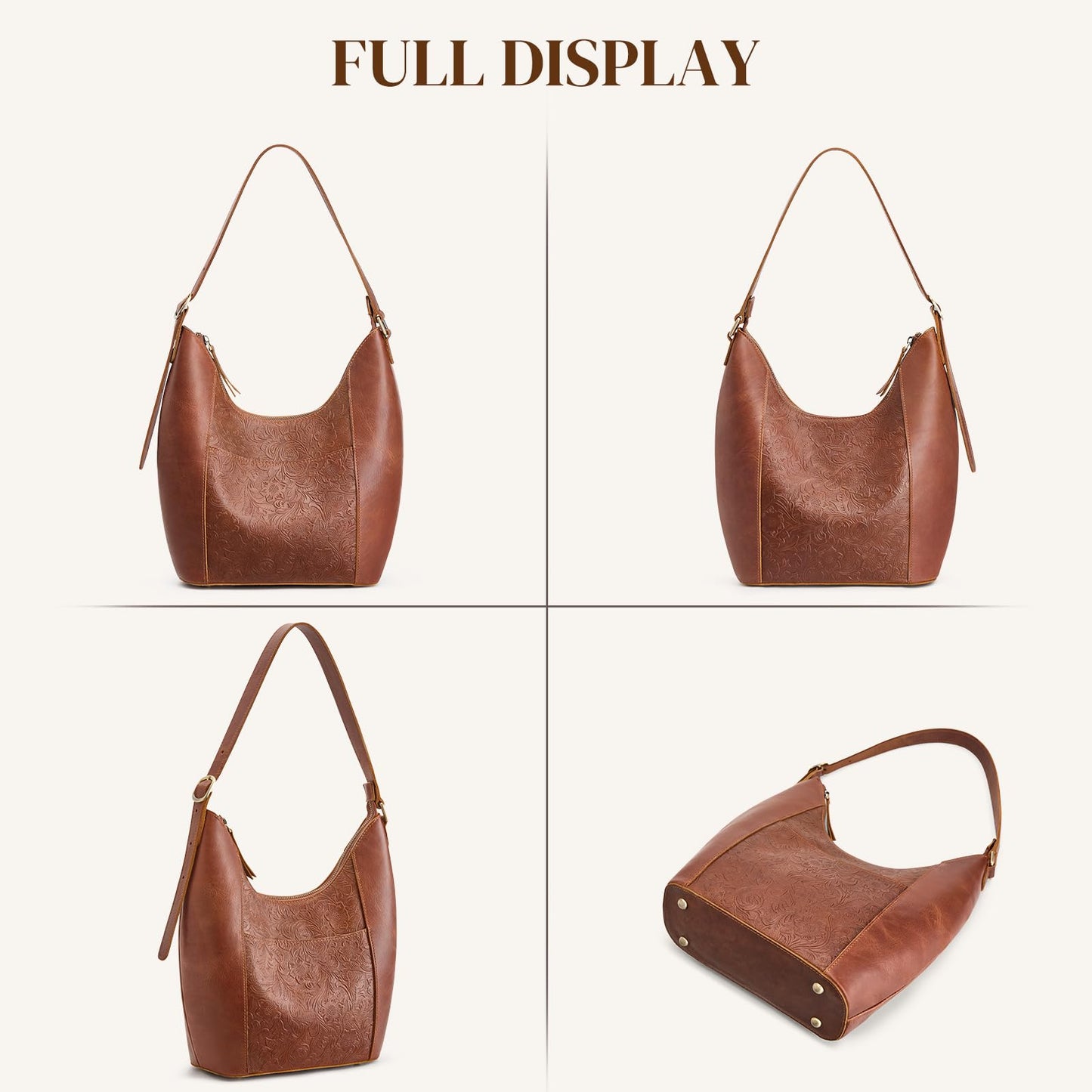 S-ZONE Leather Shoulder Bag for Women Hobo Bag Top Handle Handbag Satchel Purse Rose Pattern