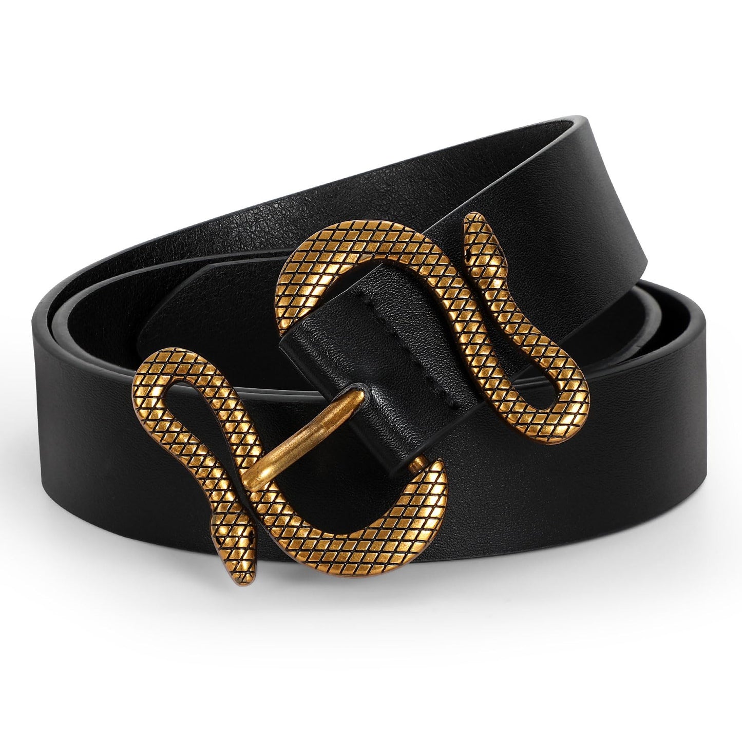 CESCOSI Women Leather Belt with Snake Buckle Fashion Women Belt for Jeans Pants Dresses,A-Black
