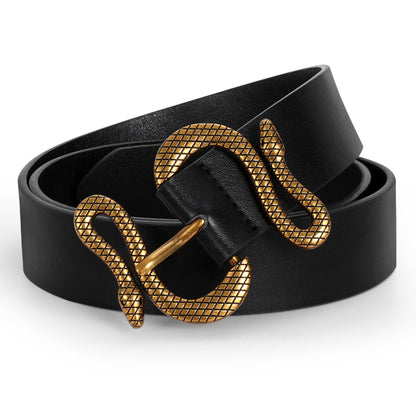 CESCOSI Women Leather Belt with Snake Buckle Fashion Women Belt for Jeans Pants Dresses,A-Black