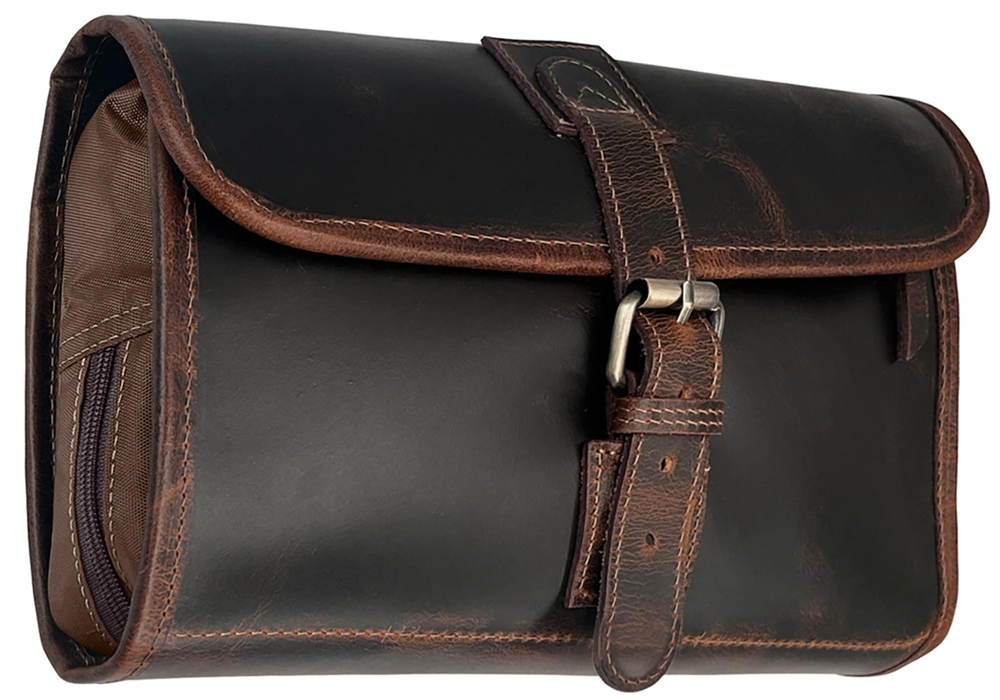 RUSTIC TOWN Leather Hanging Toiletry Bag for Men - Travel Shaving Dopp Kit - Bathroom Shower Toiletries Organizer - Leather Makeup Cosmetic Bag for Women