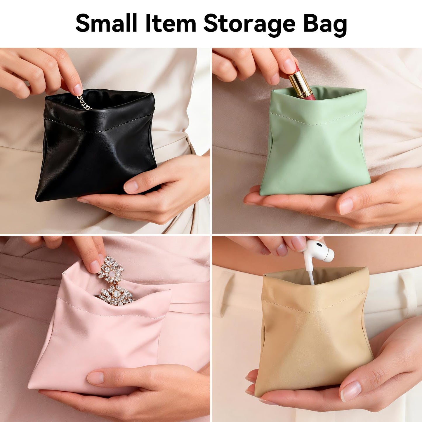 AUCCNT 4 PCS Small Makeup Bag for Purse, Mini Portable Cosmetic Pouch for Women, Coin Purse Lipstick Cosmetic Accessories Organizer, Travel Storage Pouch, Black, Pink, Light green, Apricot