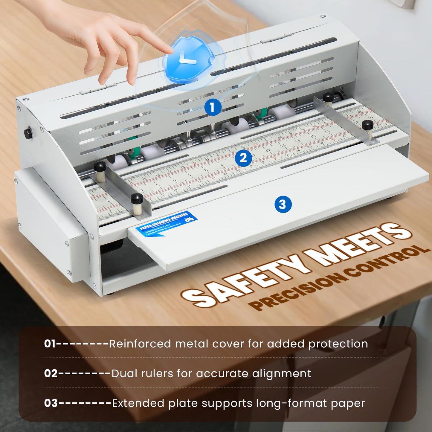 Mxmoonant Electric Creasing Machine Plus with 2X Creasing, 2X Perforating, 2X Cutting Blades, 25r/min Paper Creaser Perforator Cutter Folder for Greeting Cards Invitations Tickets 470mm 110V
