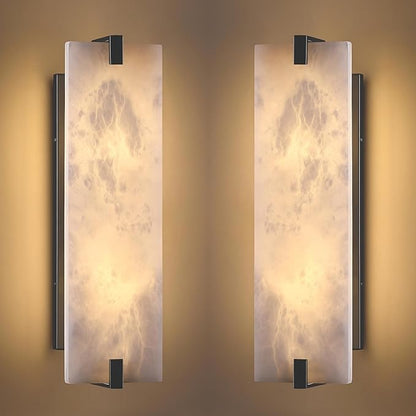 2 Pack 2 Light Square 18.86" Alabaster Marble Bathroom Wall Sconce Modern Concise Style Wall Light Fixture,Dark Gray Finish for Bedroom Hallway Bedside
