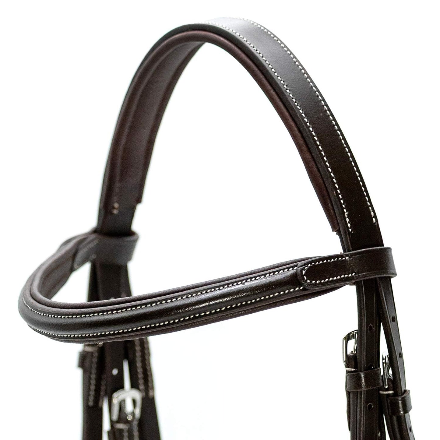 Jeffers Uniquely English Hickstead Figure-8 Leather Bridle for Horses with Web Reins, Cob - Padded Crown, Buckle Bit Ends, Sheepskin Noseband, Adjustable Throatlatch, Dressage, Jumping, Training