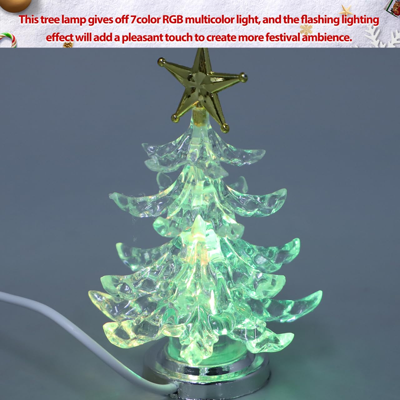 Gatuida 2pcs USB Night Light, RGB Led Glowing Christmas Tree Table Lamp, Acrylic Decorative Bedside Lamp for Home Decor, 4. 33 Inch