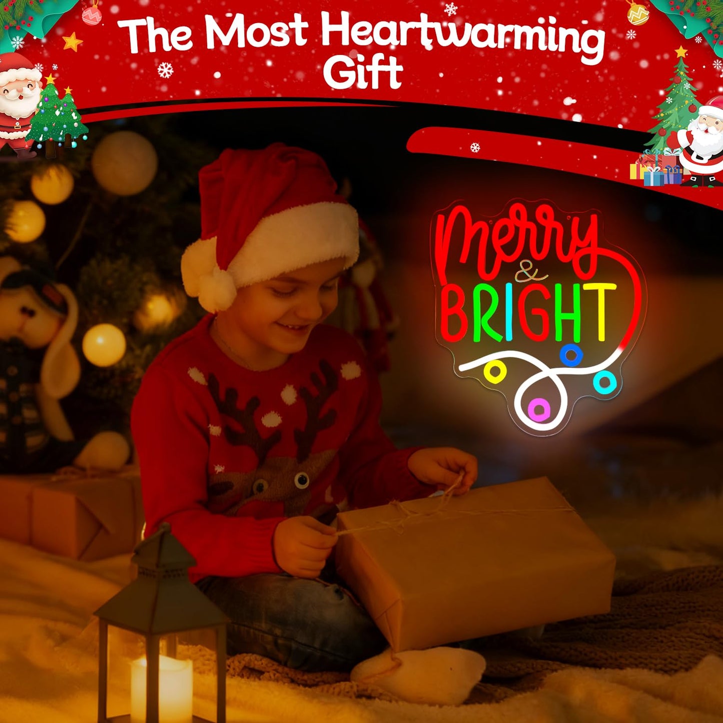 Merry And Bright Christmas Neon Sign for Wall Decor Merry Christmas Neon Light Dimmable Led Bright Chris-tmas Decor Light Up sign for Gifts