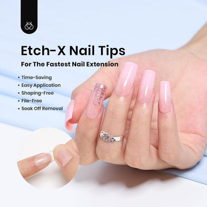Beetles Gel Nail Kit Short Almond, 240Pcs Easy Nail Extension Set Shaped Clear Tips with 5 in 1 Nail Glue Base & Top Coat and Mini UV Lamp, Nail Tips Art Acrylic Nail Kit Gifts for Women