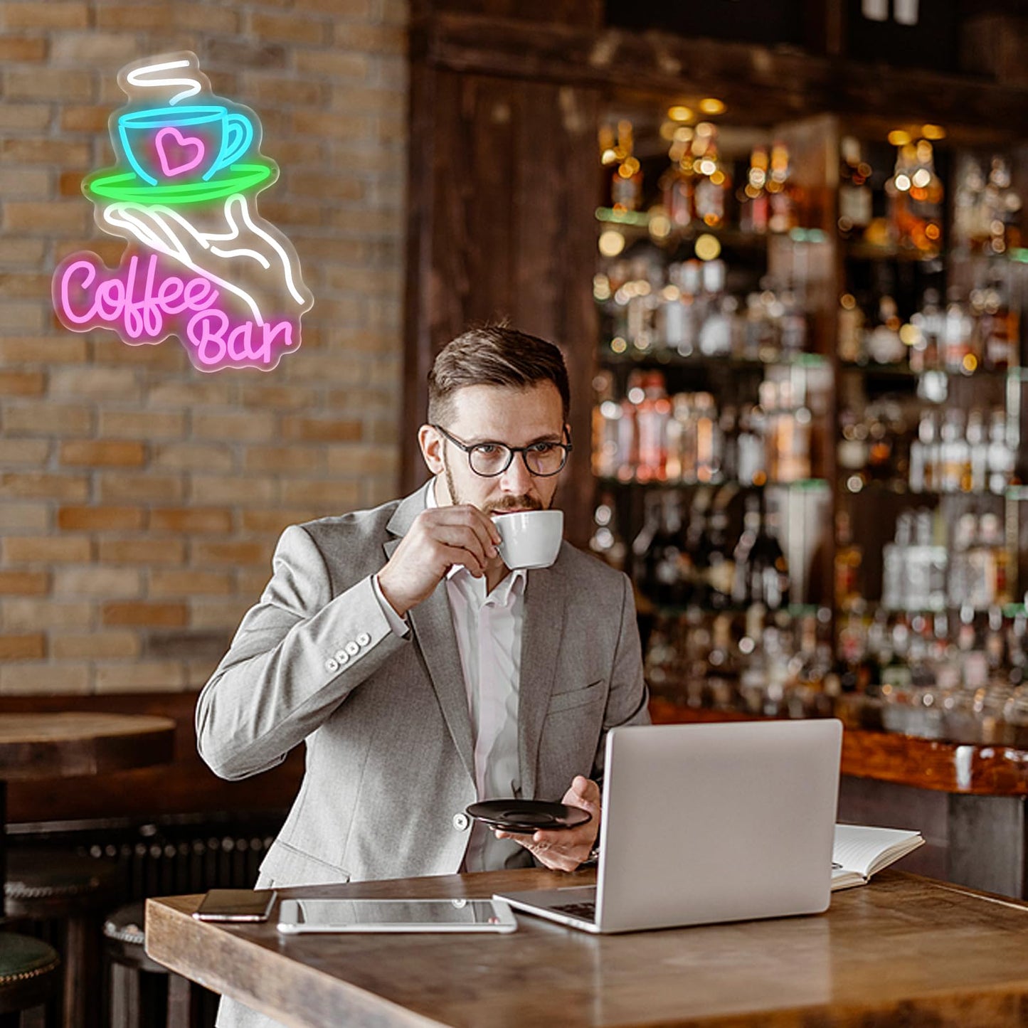 UExnkj-Y Coffee Bar Neon Sign for Wall Decor, Cafe Neon Light with USB Dimmable LED Neon Coffee Light Up Sign for Cafe Bar, Shop Business, Restaurants, Kitchen Party Decoration Gifts
